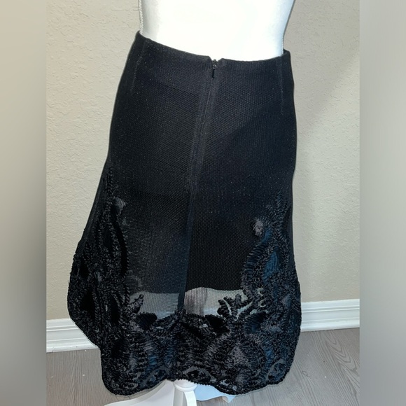Luxury Maje ‘Jade’ Black Honeycomb Mesh Embroidered Skirt - Picture 7 of 9